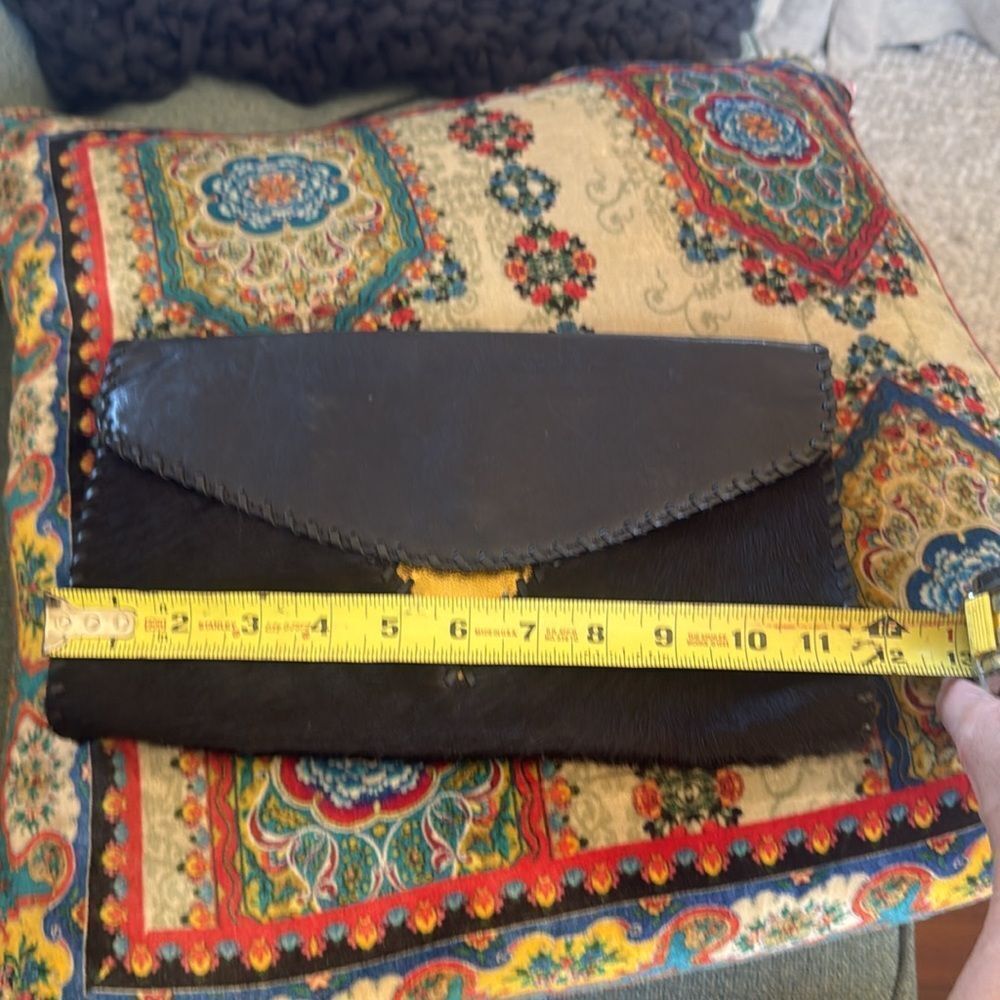 NICOLE MILLER black pony hair clutch with gold triangle leather - Picture 8 of 9